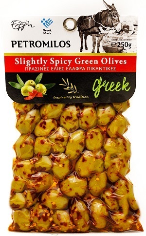 PETROMILOS Grüne Oliven leicht Pikant 250g Vakum
